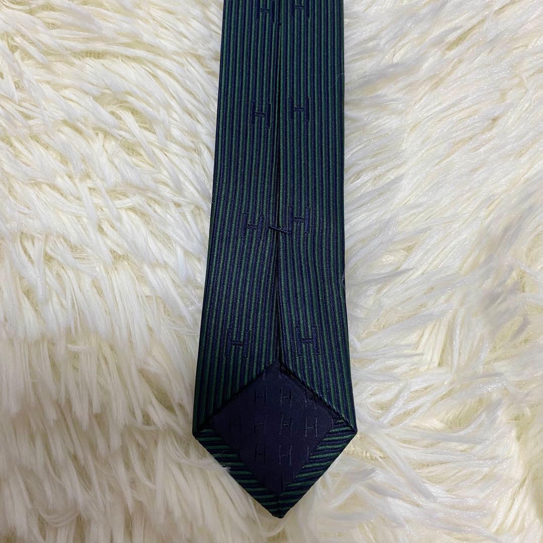 HERMES ファソネ H柄 シルクネクタイ グリーン系　エルメス　希少 ロゴ