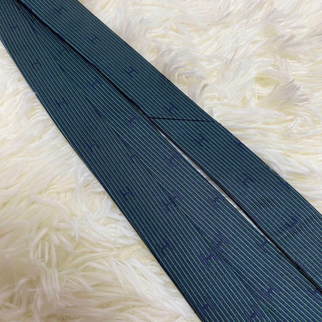 HERMES ファソネ H柄 シルクネクタイ グリーン系　エルメス　希少 ロゴ