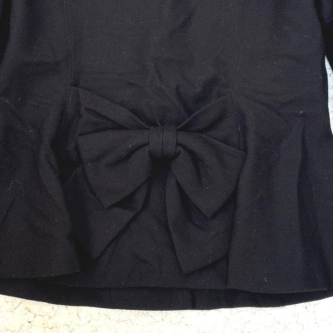 【希少】イヴサンローラン 毛100% ノーカラージャケット 肩パッド 後ろリボン