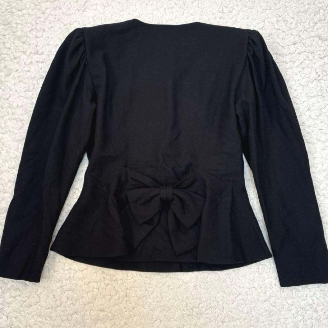 【希少】イヴサンローラン 毛100% ノーカラージャケット 肩パッド 後ろリボン