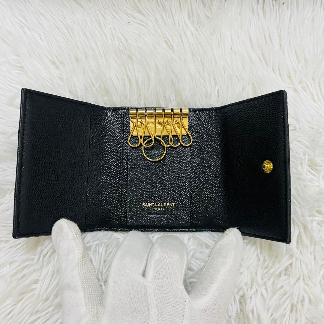 極美✨サンローラン キーケース 6連 キャビアスキン Vステッチ 黒