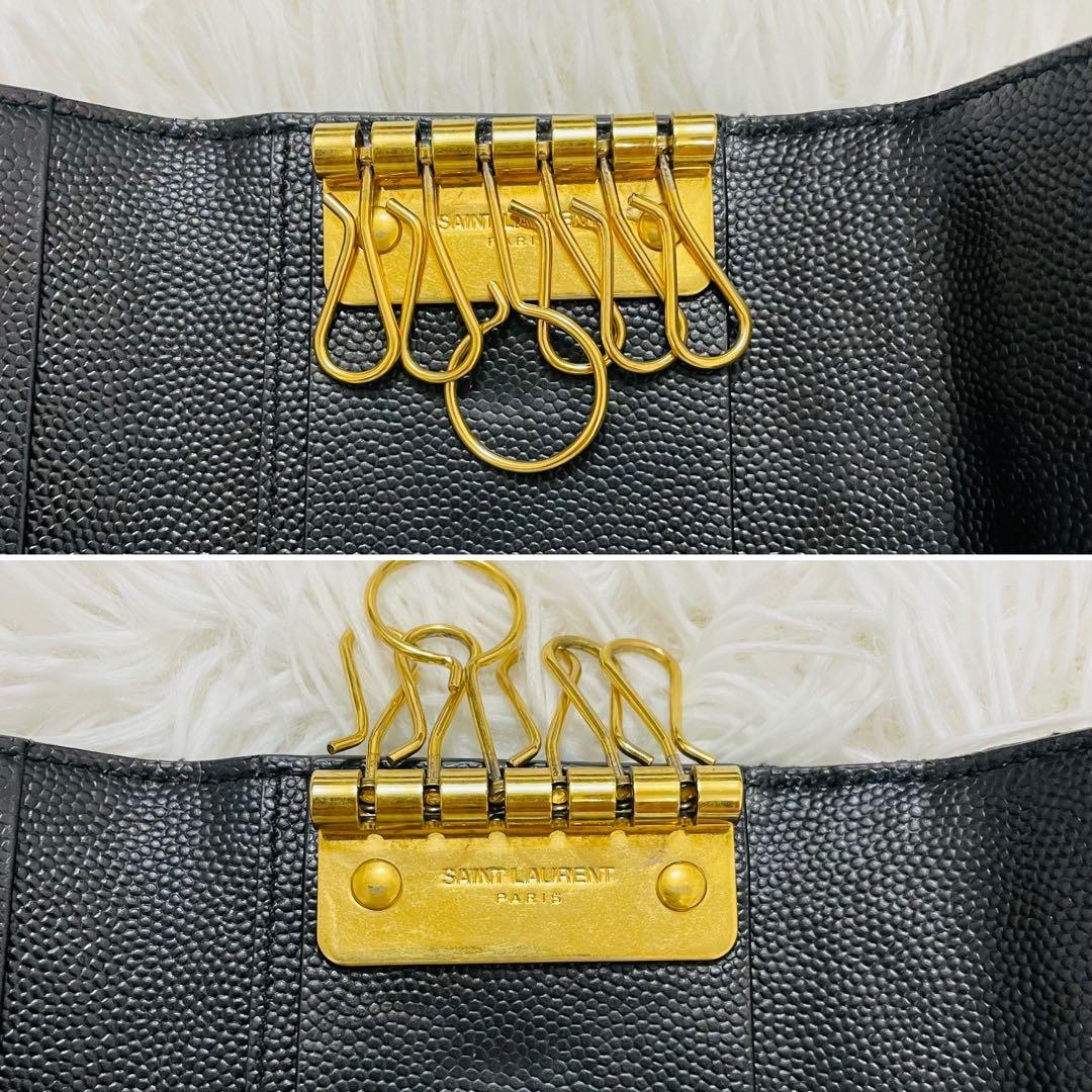 極美✨サンローラン キーケース 6連 キャビアスキン Vステッチ 黒