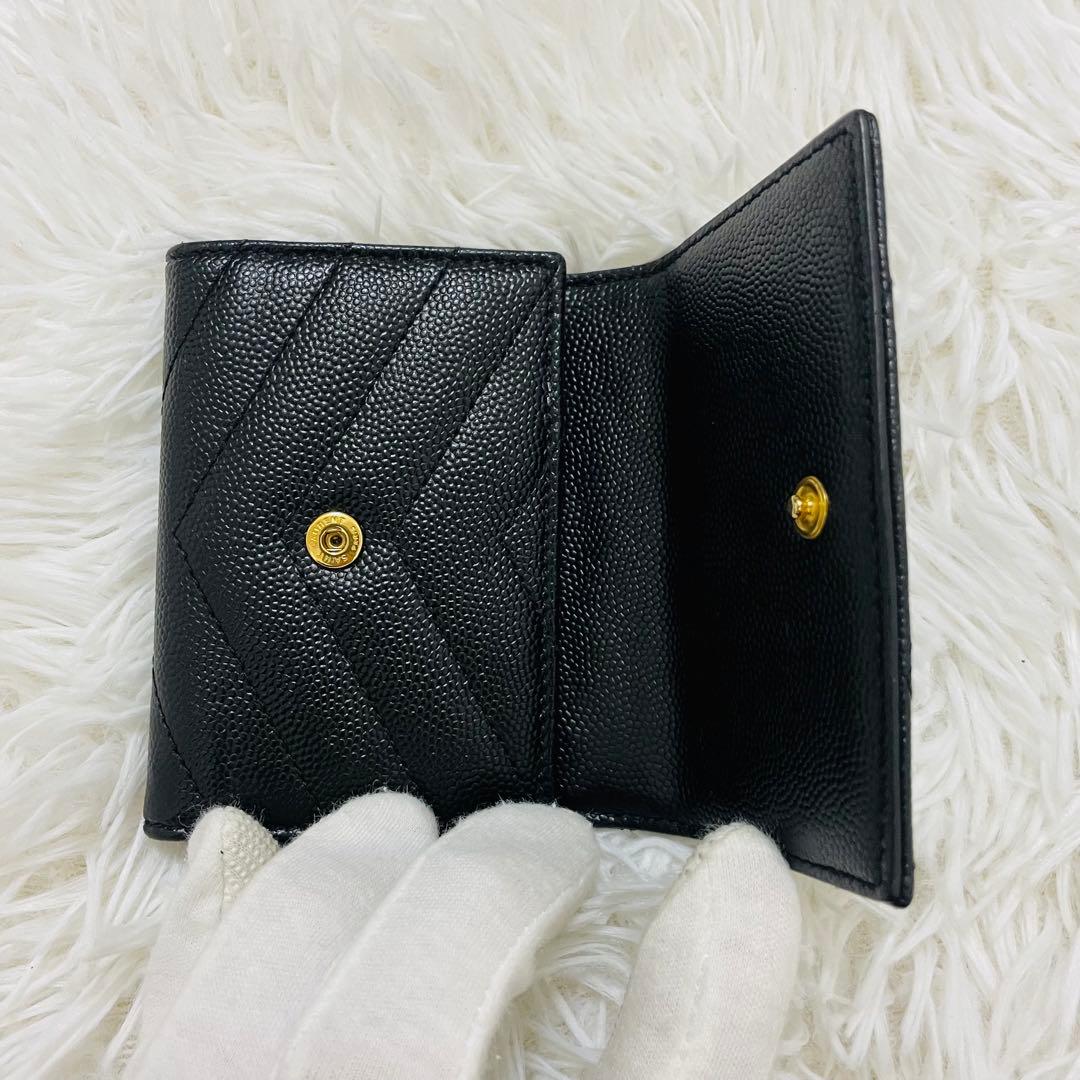 極美✨サンローラン キーケース 6連 キャビアスキン Vステッチ 黒