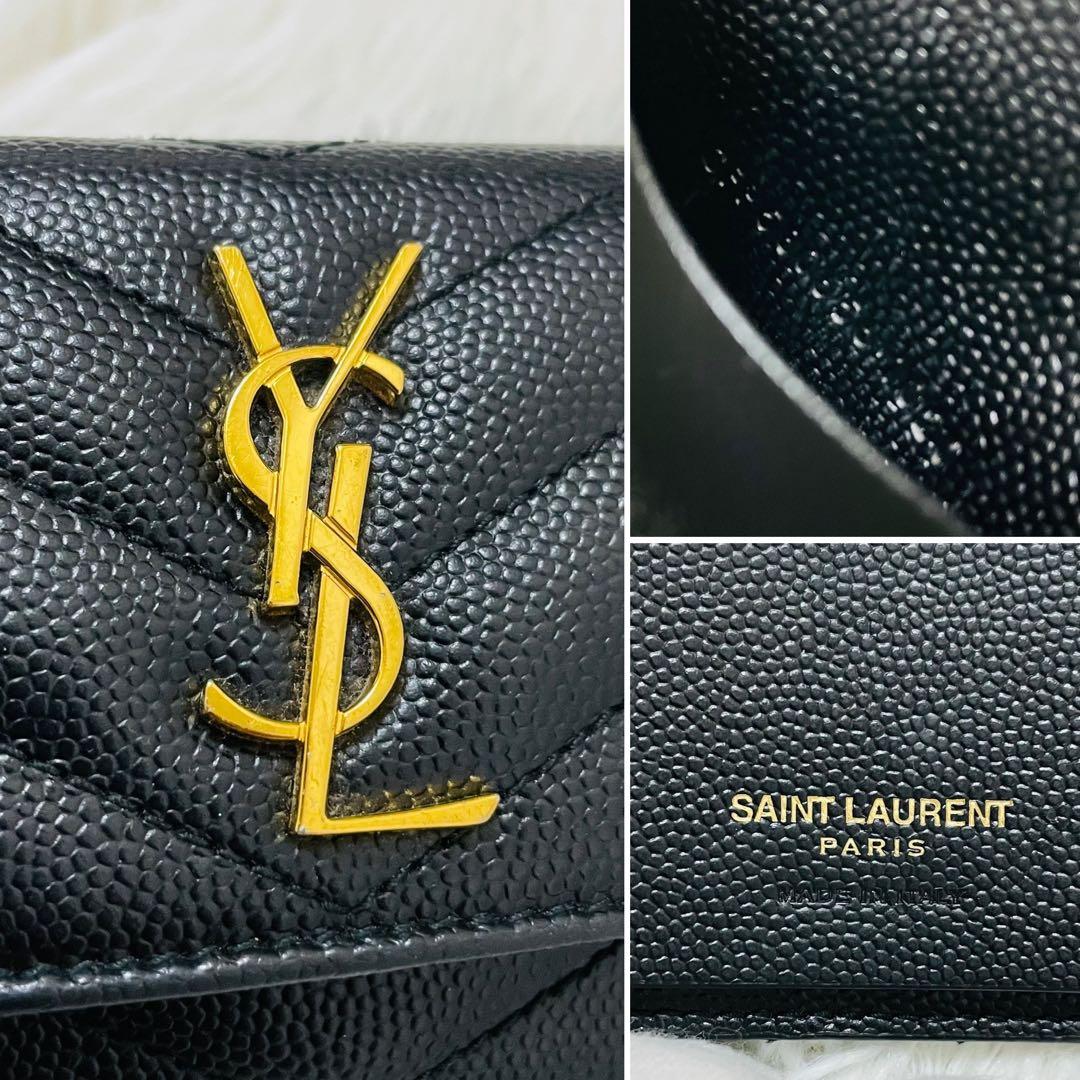 極美✨サンローラン キーケース 6連 キャビアスキン Vステッチ 黒