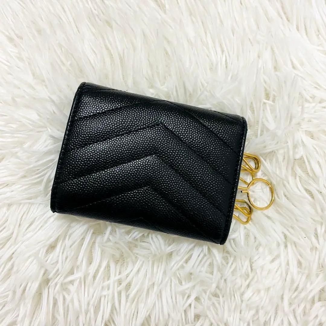 極美✨サンローラン キーケース 6連 キャビアスキン Vステッチ 黒