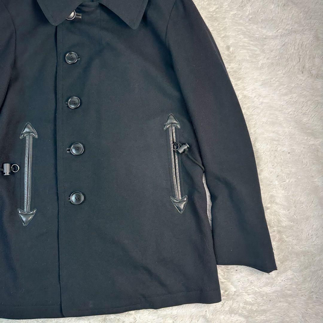 ワイズ　ヨウジヤマモト　Pコート　レザータグ　M 羊革　黒　ウール　チェスター