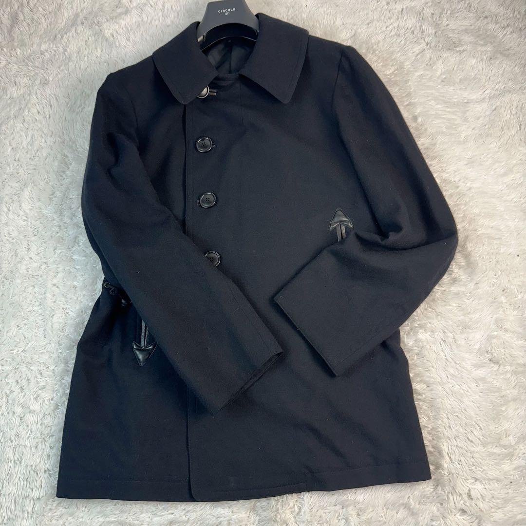 ワイズ　ヨウジヤマモト　Pコート　レザータグ　M 羊革　黒　ウール　チェスター