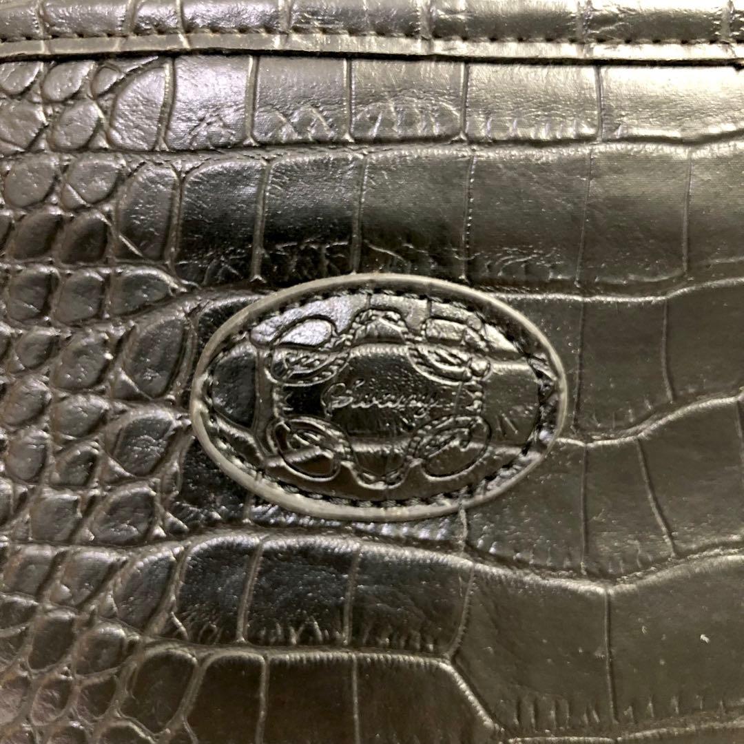 【359】SWANY クロコ型押し キャリーバッグ 黒 ストッパー付き 美品