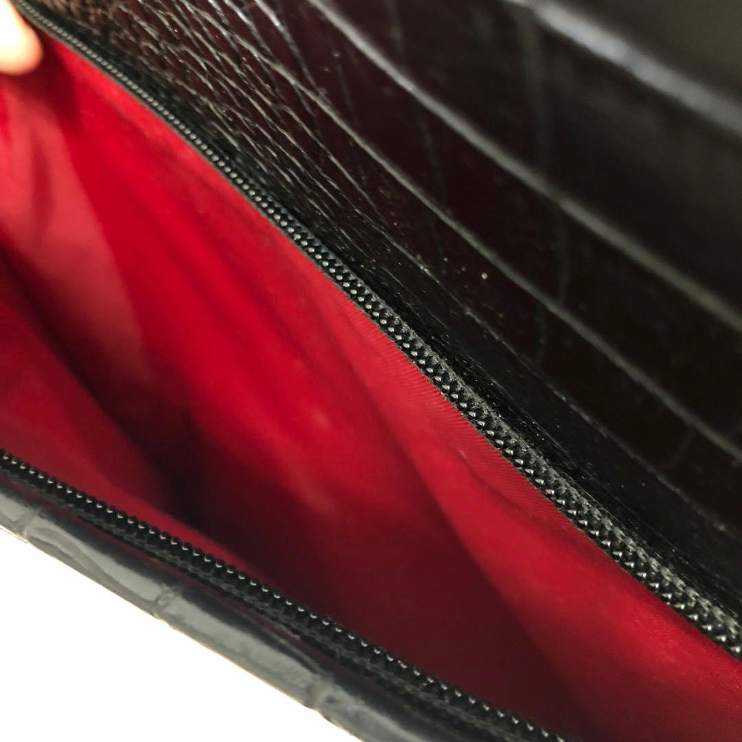 【359】SWANY クロコ型押し キャリーバッグ 黒 ストッパー付き 美品