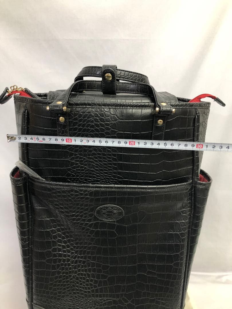 【359】SWANY クロコ型押し キャリーバッグ 黒 ストッパー付き 美品