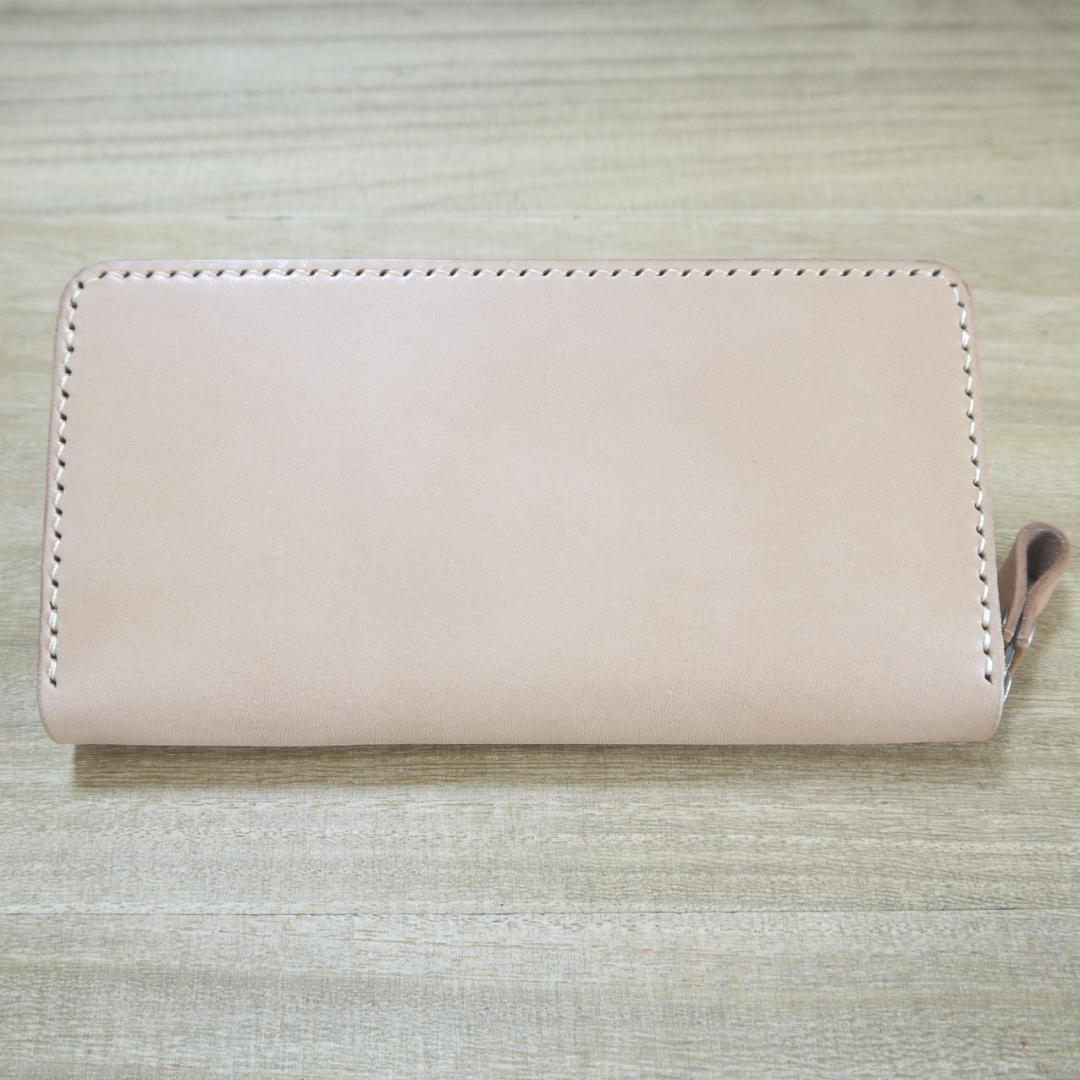 ヌメ革　栃木レザー　サドルレザー　ロングウォレット　ラウンドファスナー　生成り