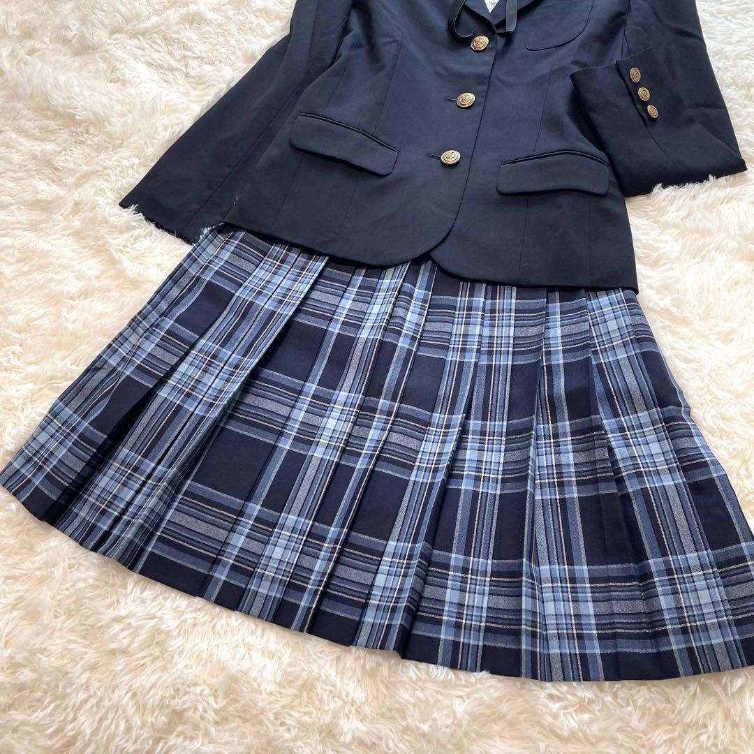 高級感✨ポンポネット フォーマル セット チェック 濃紺 水色 150 160