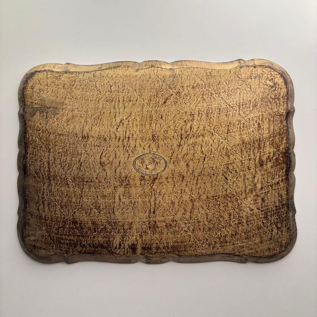 【ヴィクトリアン サービング トレイ】工芸品 金 イタリア ヴィンテージ 木製