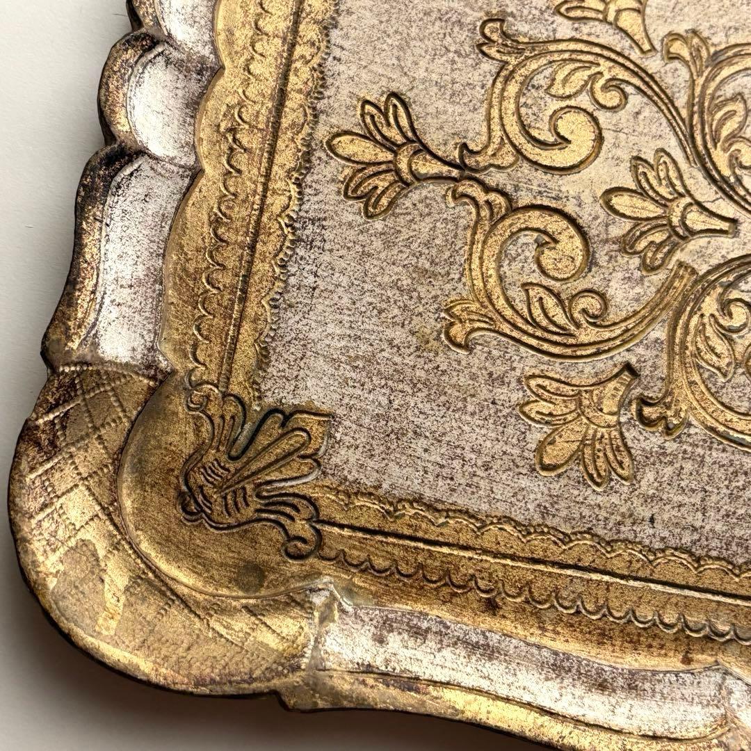 【ヴィクトリアン サービング トレイ】工芸品 金 イタリア ヴィンテージ 木製