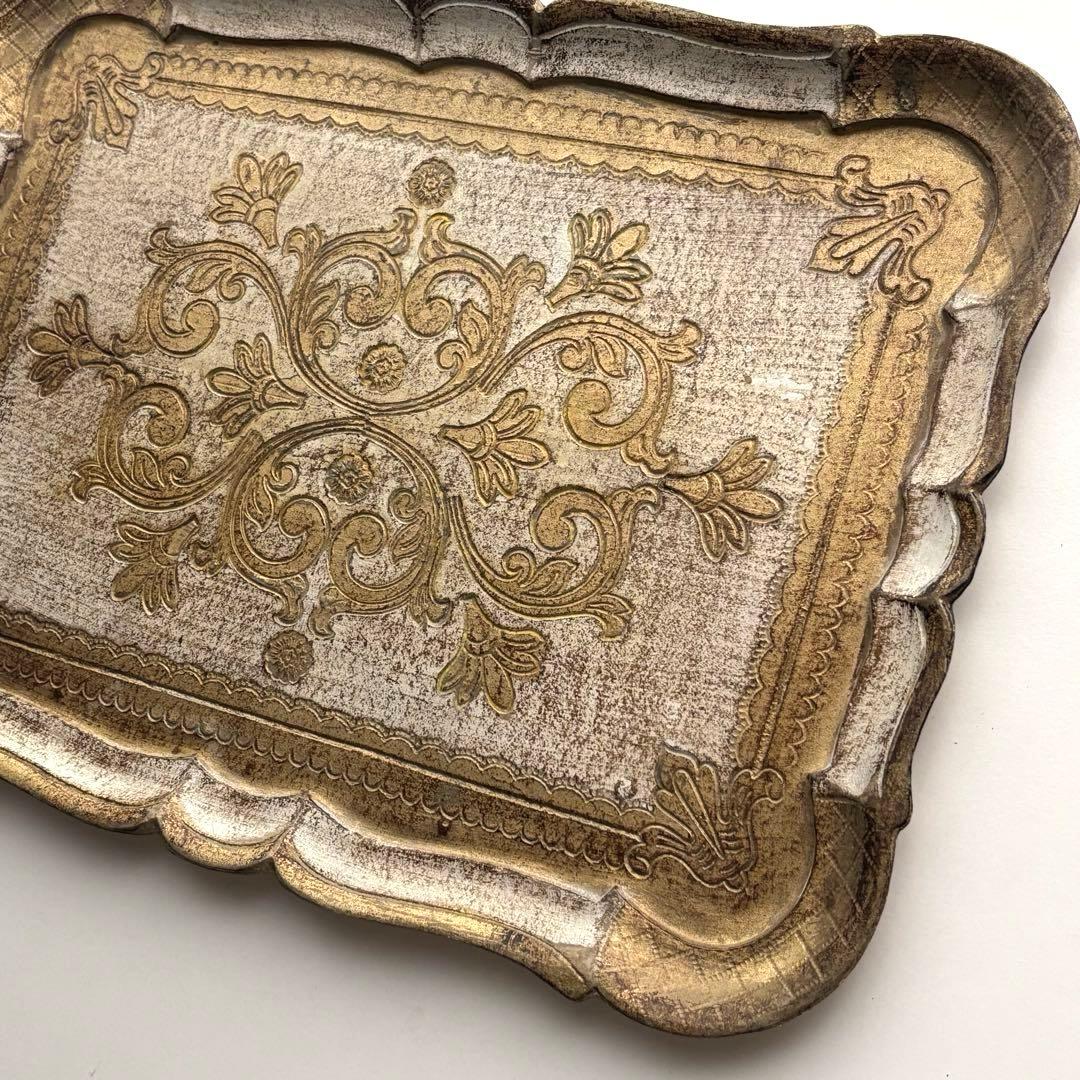 【ヴィクトリアン サービング トレイ】工芸品 金 イタリア ヴィンテージ 木製