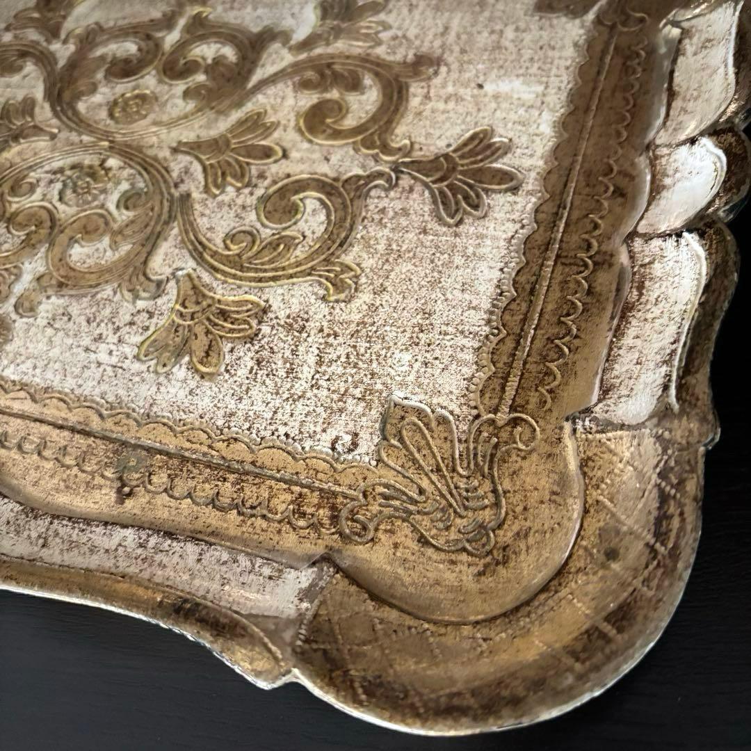 【ヴィクトリアン サービング トレイ】工芸品 金 イタリア ヴィンテージ 木製