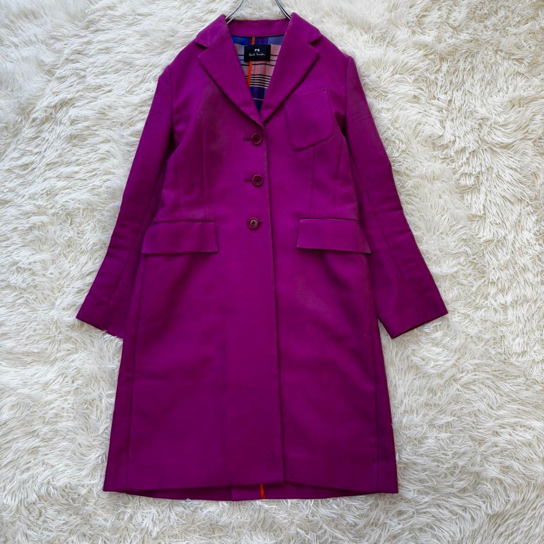 PS PaulSmith✨チェスターコート　裏地チェック　ロング丈　ピンク　現行