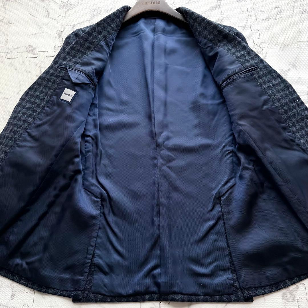 極美品✨BEAMS F ビームスエフ 千鳥格子柄 テーラードジャケット ネイビー