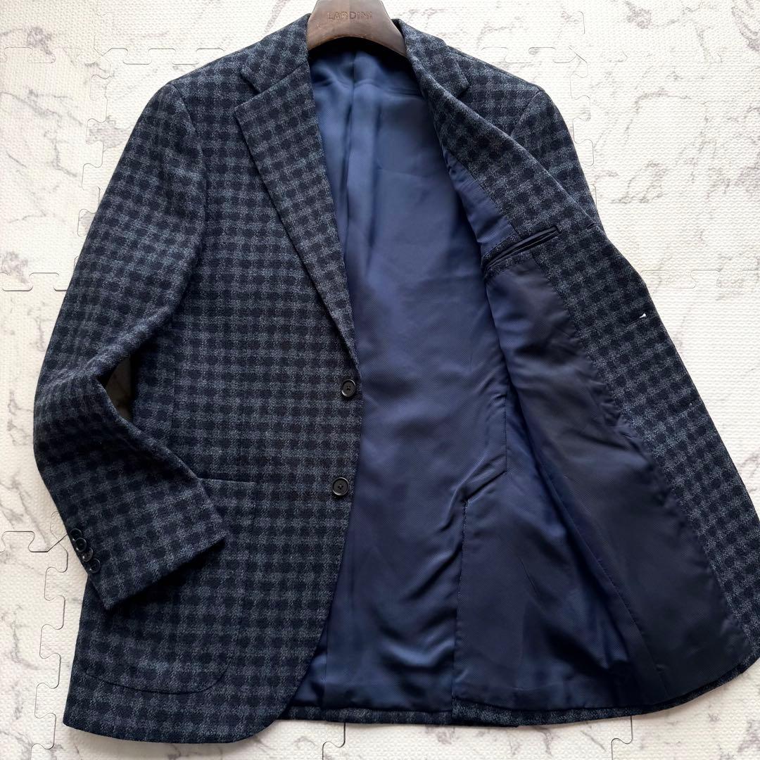 極美品✨BEAMS F ビームスエフ 千鳥格子柄 テーラードジャケット ネイビー
