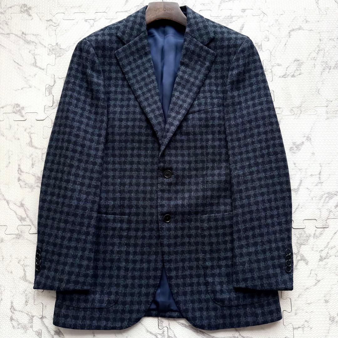 極美品✨BEAMS F ビームスエフ 千鳥格子柄 テーラードジャケット ネイビー