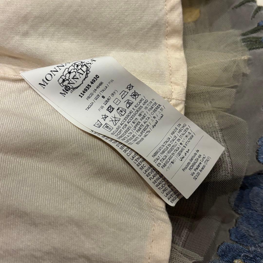 美品 MONNALISA　モナリザ　刺繍 ワンピース　８Ｙ　128センチ 入学式