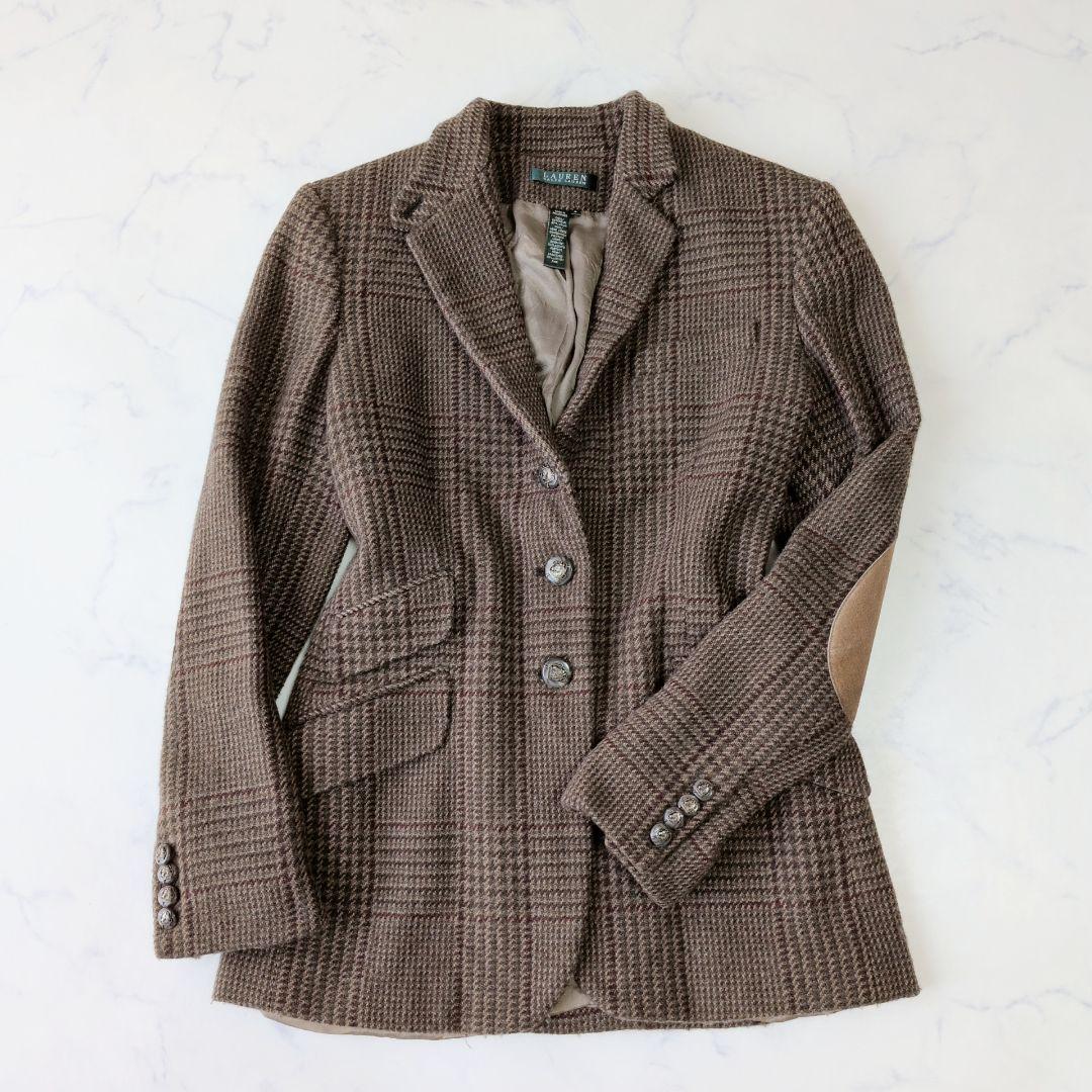 専用ローレンラルフローレン テーラードジャケット ウールチェック レザーパッ M