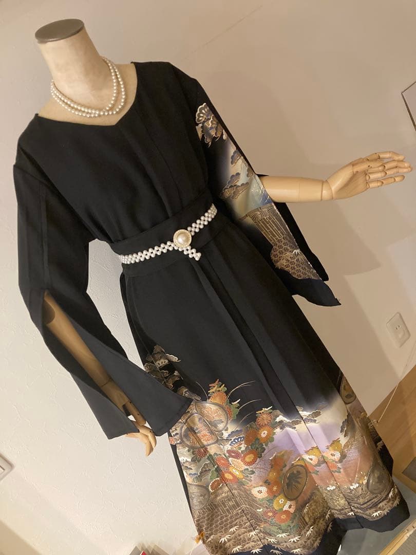 着物リメイクワンピース　￼￼ 留袖￼サイズL〜LL