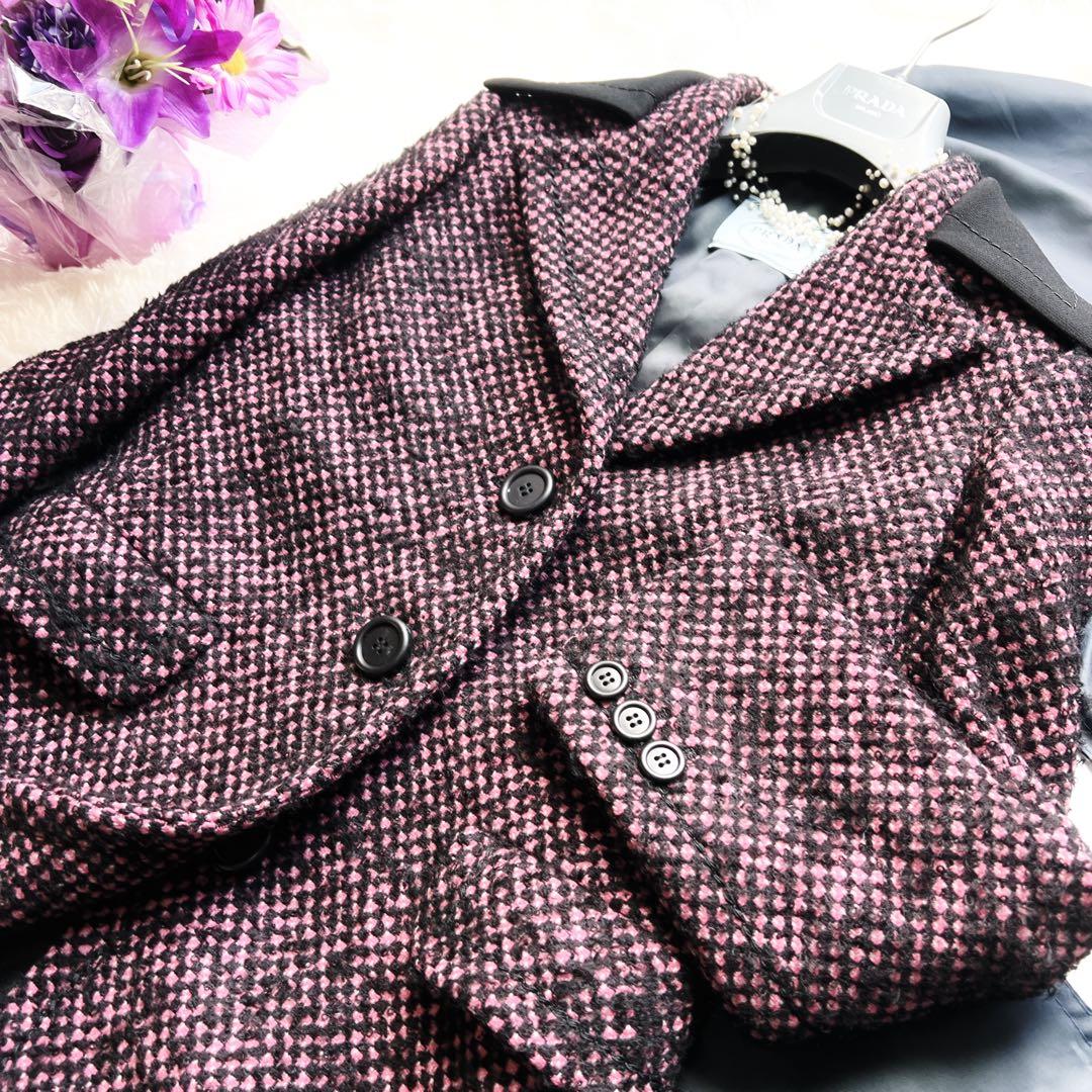 美品 PRADA プラダ　ツイード　ウール　チェスター　コート　付属品あり