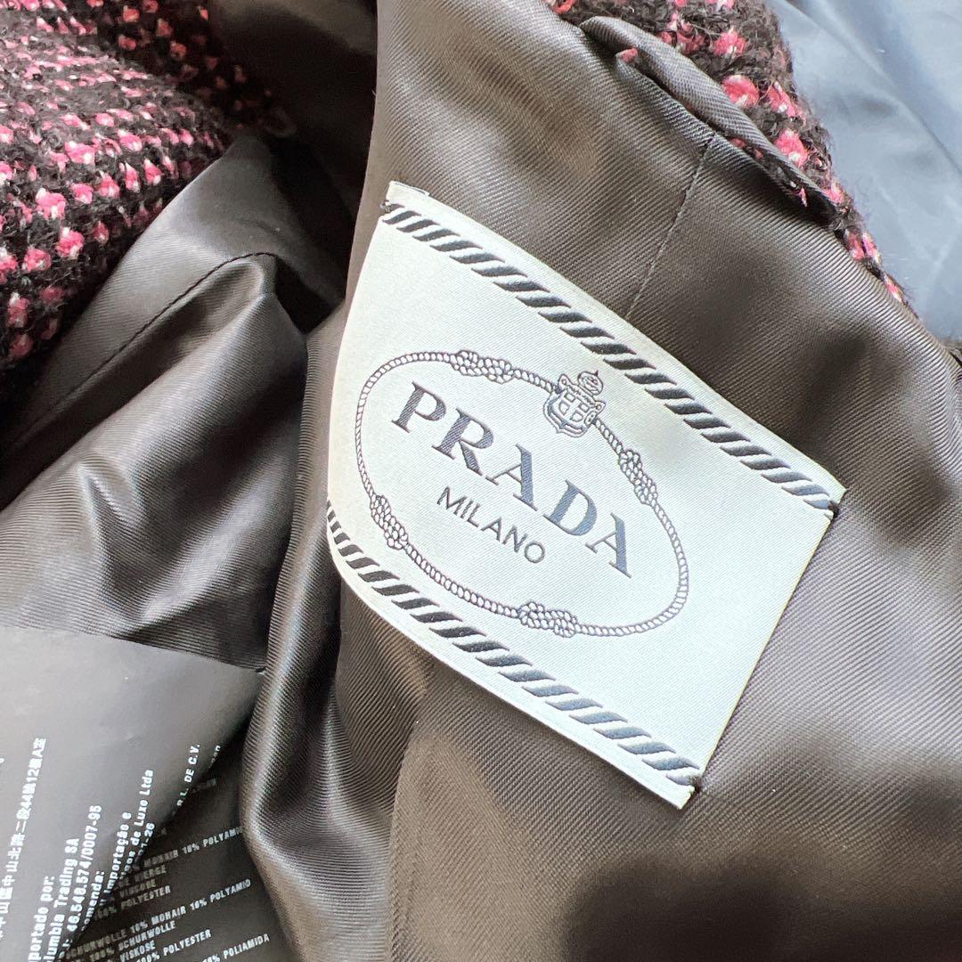 美品 PRADA プラダ　ツイード　ウール　チェスター　コート　付属品あり