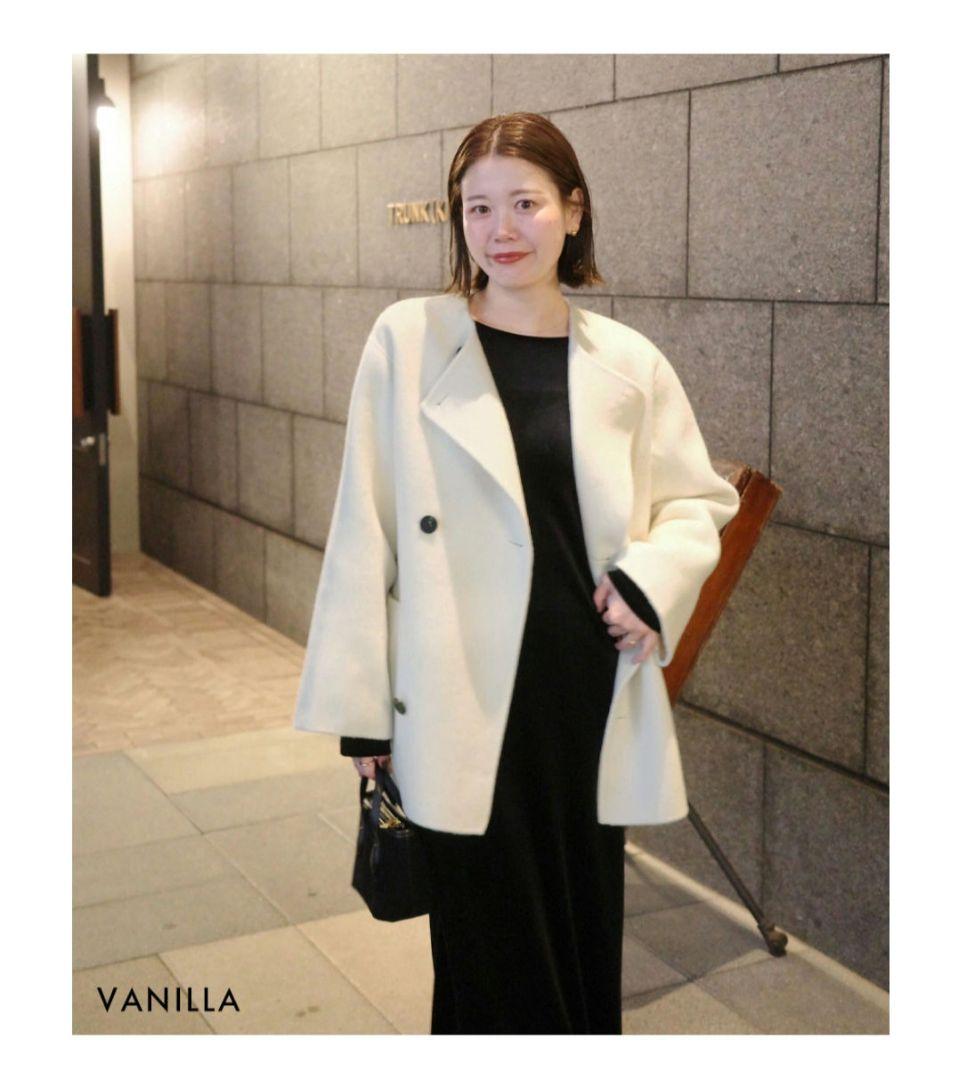 ベースメントオンライン ノーカラー2WAYリバーミドルコート バニラ