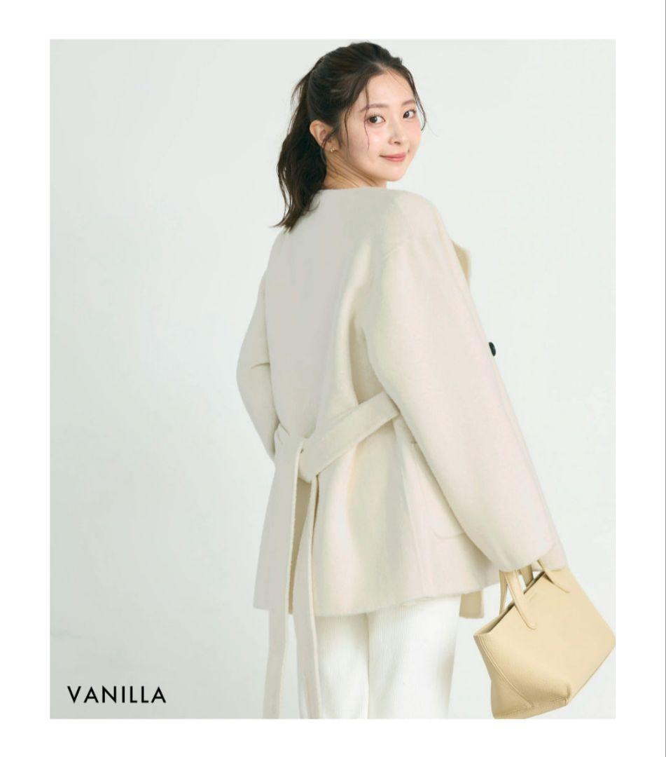 ベースメントオンライン ノーカラー2WAYリバーミドルコート バニラ