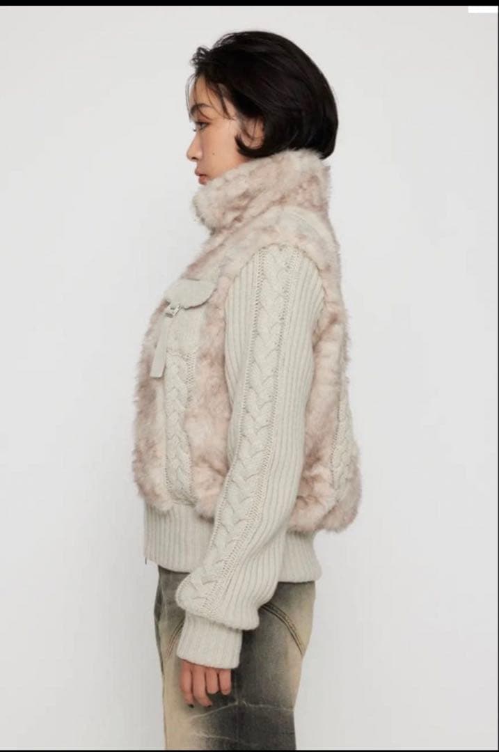 ラグアジェム　ケーブルニットファーブルゾン　アイボリー