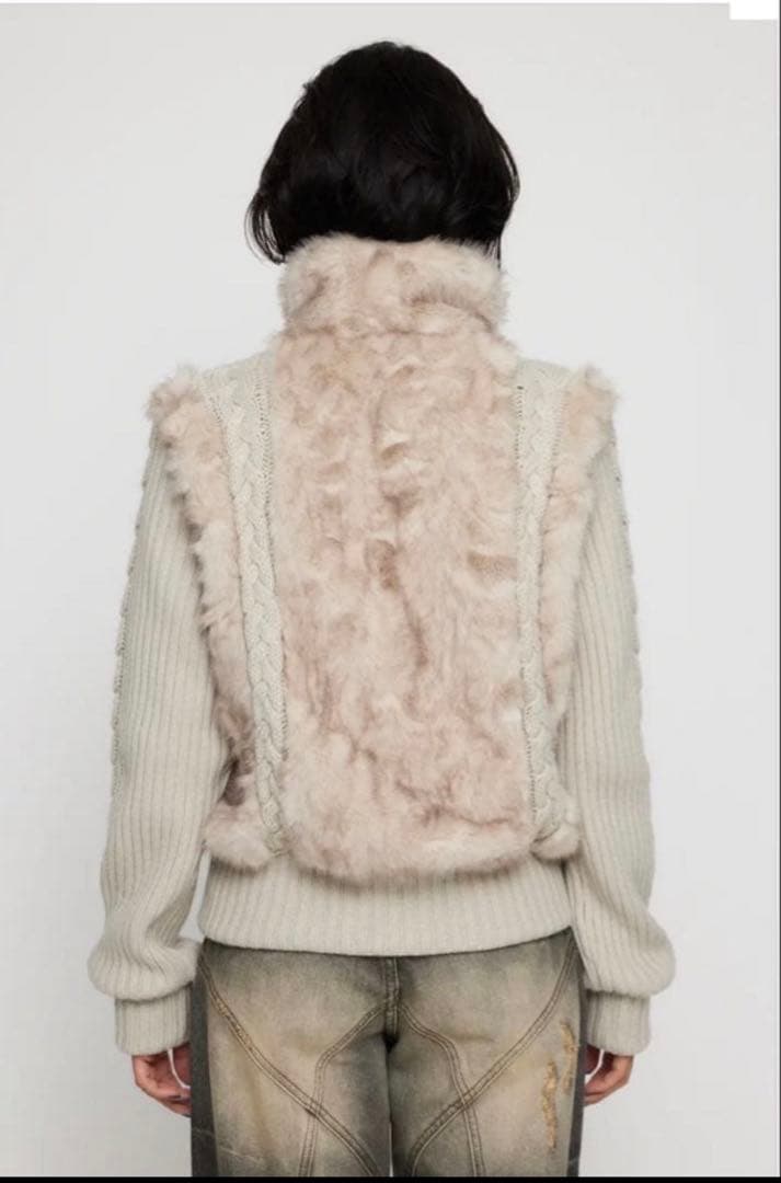 ラグアジェム　ケーブルニットファーブルゾン　アイボリー