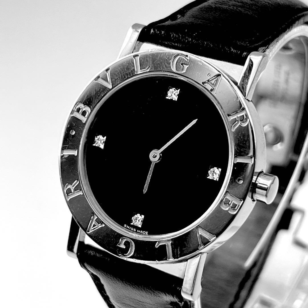 BVLGARI BB30SLD ブラック文字盤　ダイヤ4P クォーツ　シルバー