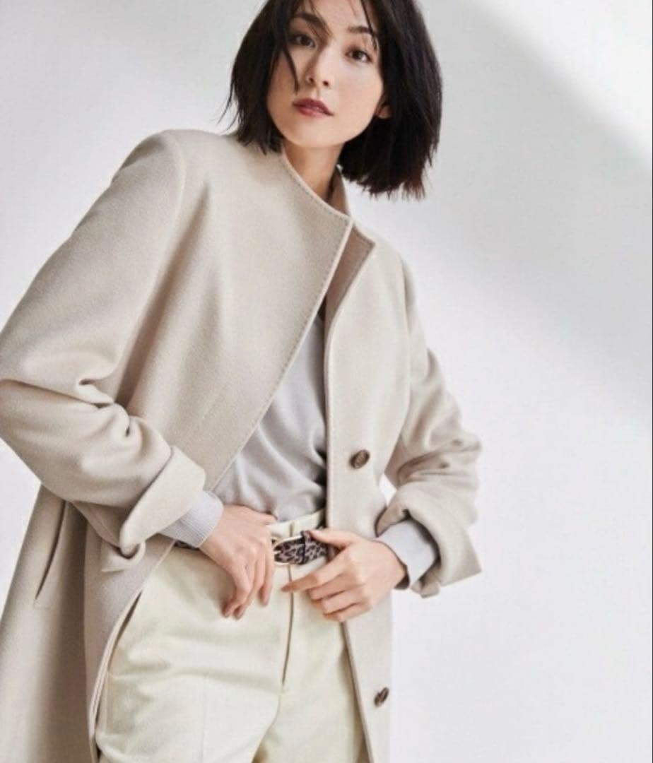 23区 ウールアンゴラビーバー スタンドコート ベージュ系 40 ロングコート