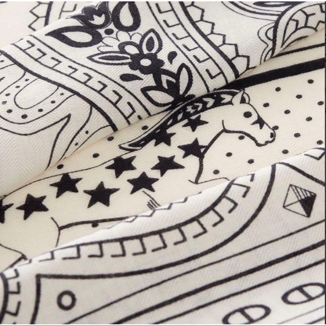 新品　2025AW　エルメス　カシシル140　シュヴァルドゥクールバンダナ白黒