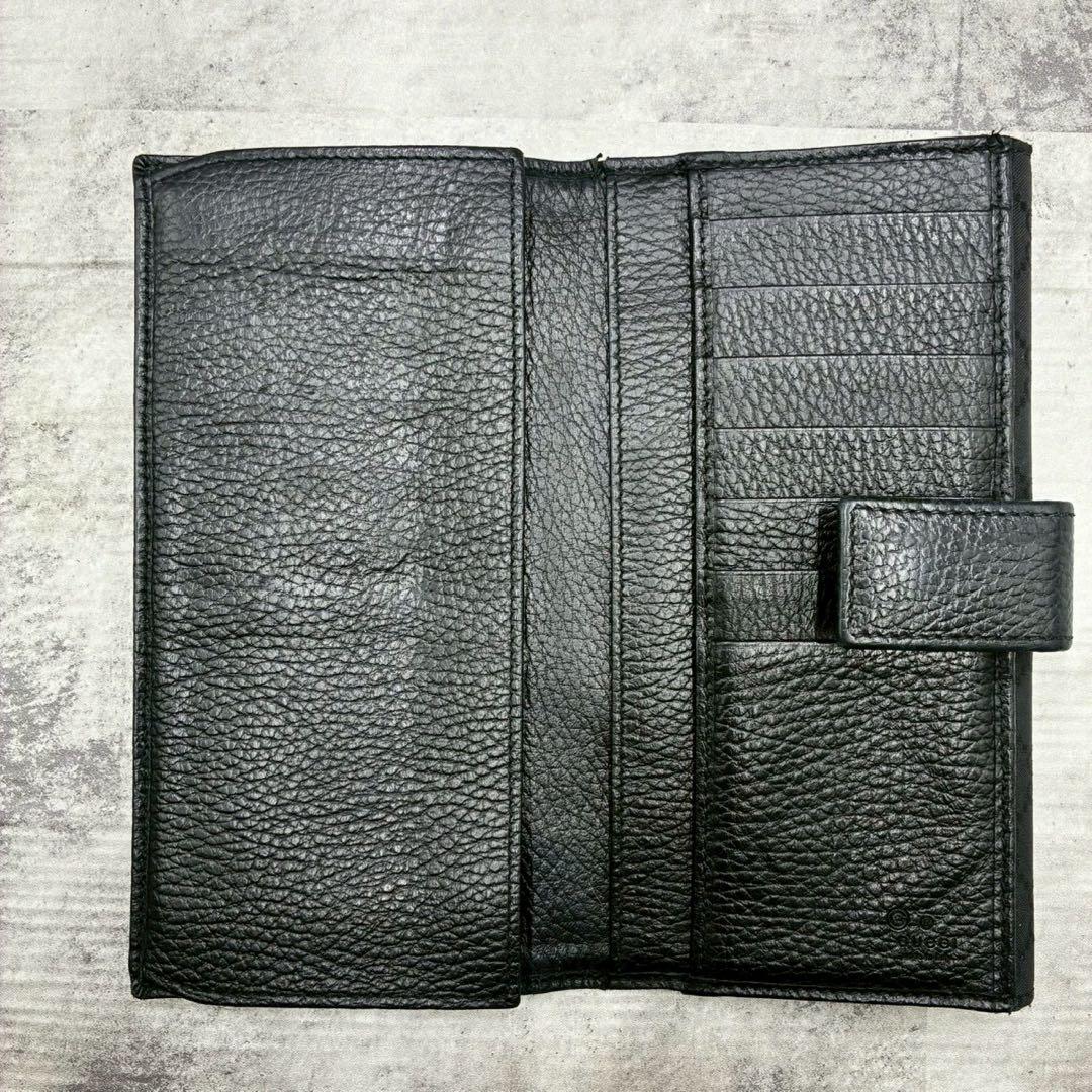 美品 グッチ GGキャンバス Wホック 長財布 折り財布 金具 型押し ブラック