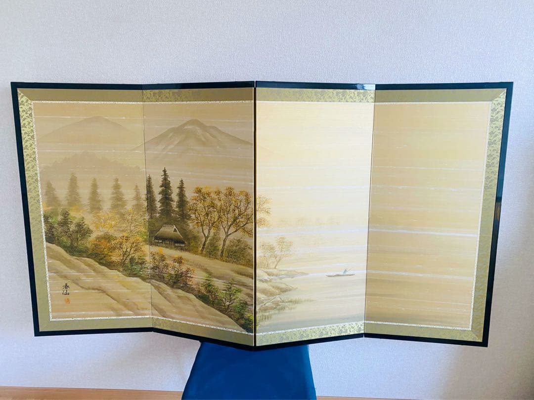 日本画 山と川の風景 160cm x 90cm
