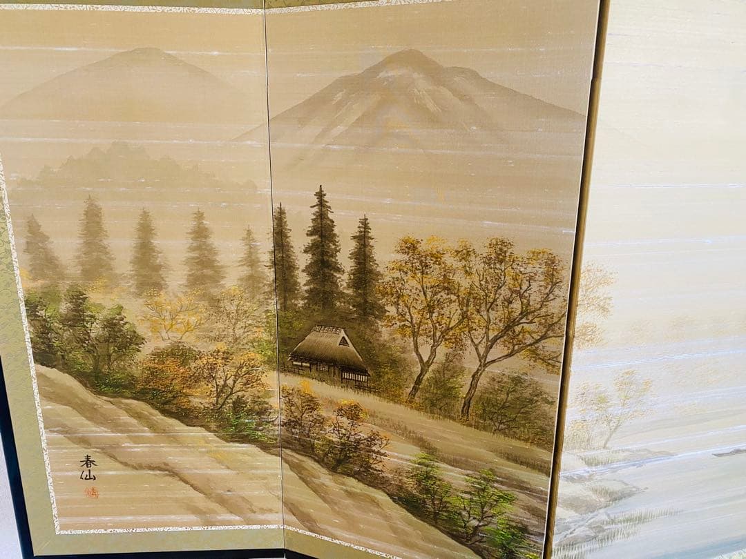 日本画 山と川の風景 160cm x 90cm