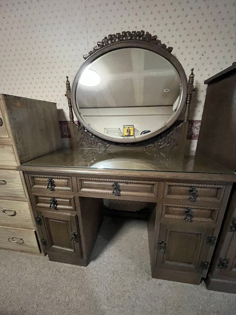 アンティーク 木製ドレッサー 鏡付き　椅子は別売り