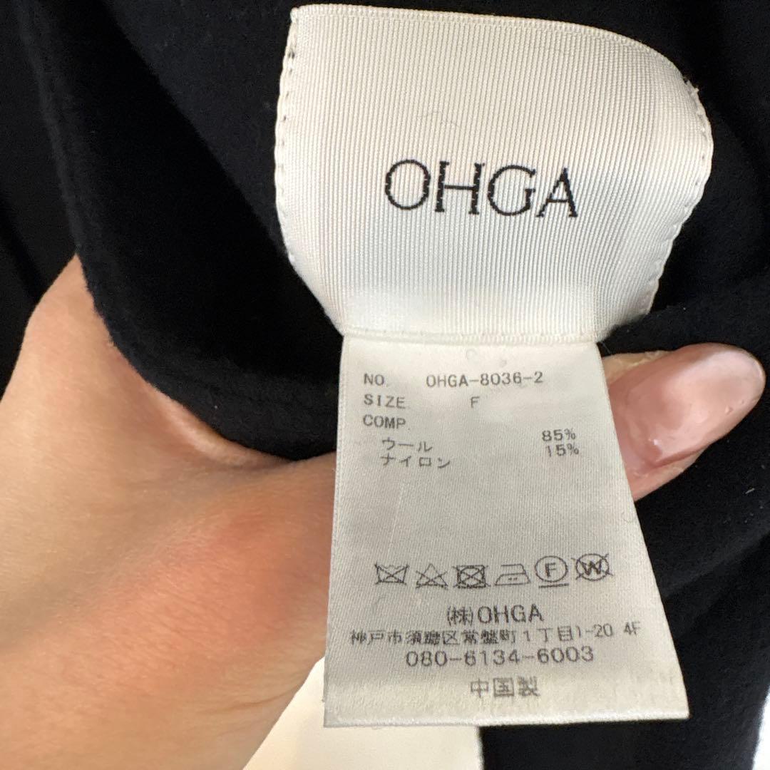 美品 OHGA オーガ 24AW リバーポンチョ ウール ケープコート ブラック