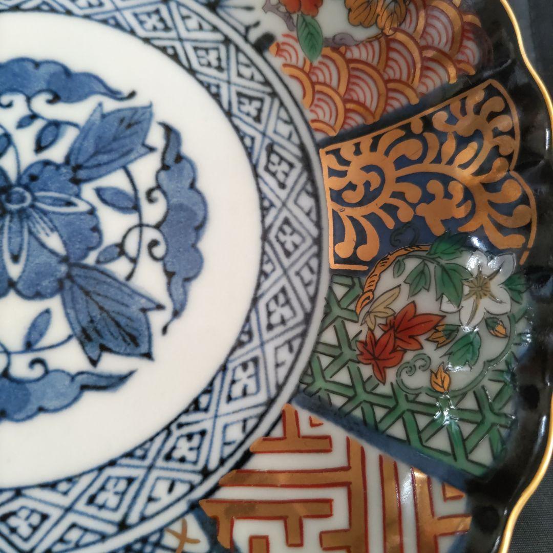 【訳あり】4枚セット　美濃焼　龍峯　祥瑞花丸紋　銘々皿揃　　14cm