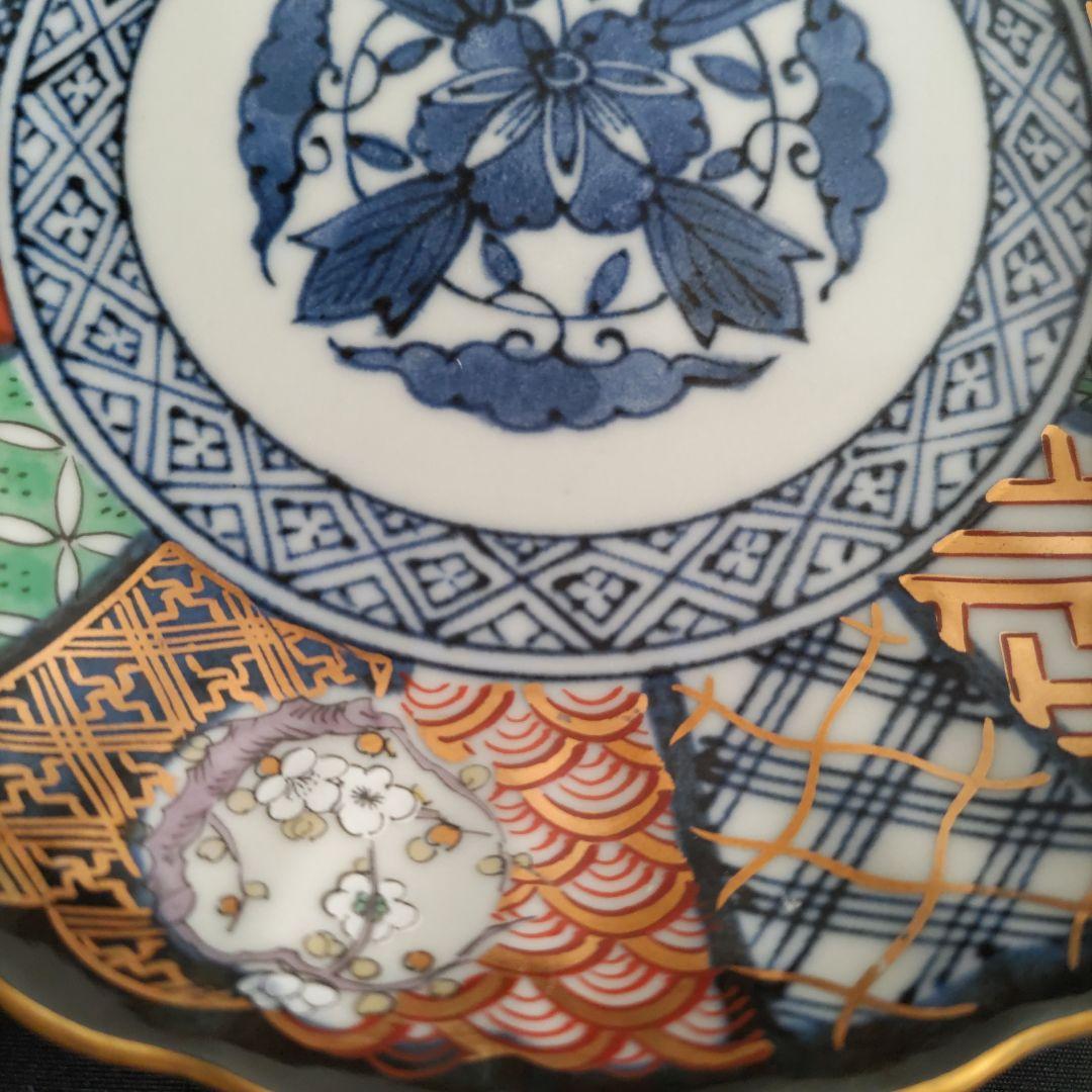 【訳あり】4枚セット　美濃焼　龍峯　祥瑞花丸紋　銘々皿揃　　14cm