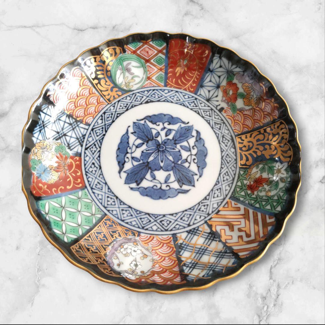 【訳あり】4枚セット　美濃焼　龍峯　祥瑞花丸紋　銘々皿揃　　14cm