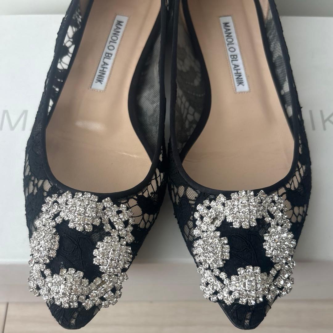 マノロブラニク ハンギシ フラットシューズ レース ブラック 36