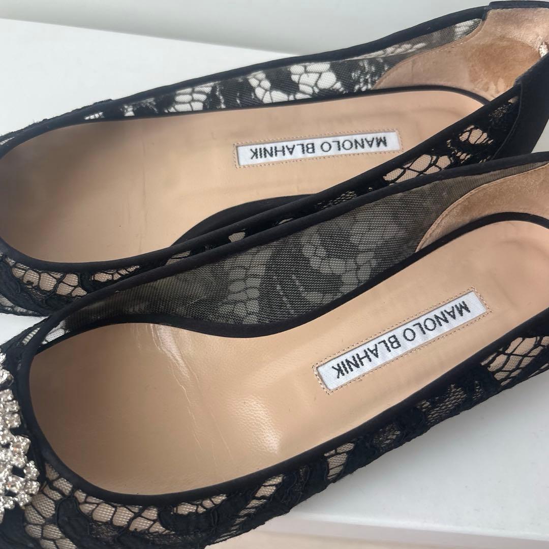 マノロブラニク ハンギシ フラットシューズ レース ブラック 36