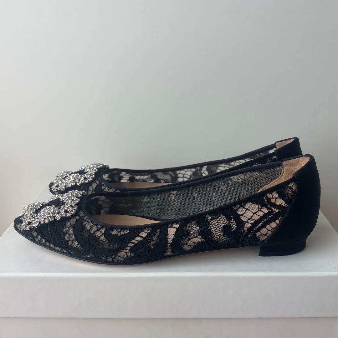 マノロブラニク ハンギシ フラットシューズ レース ブラック 36