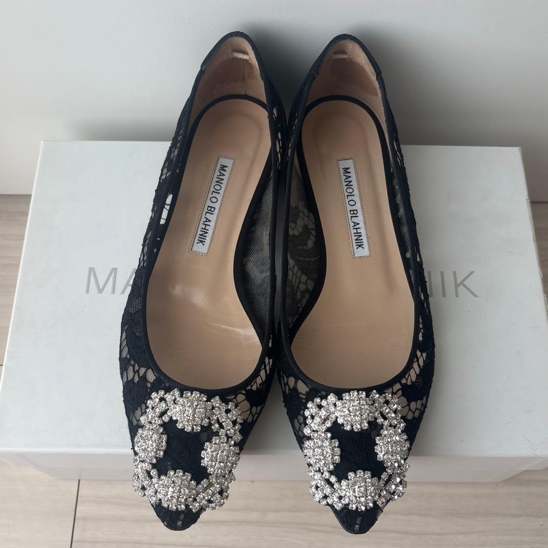 マノロブラニク ハンギシ フラットシューズ レース ブラック 36