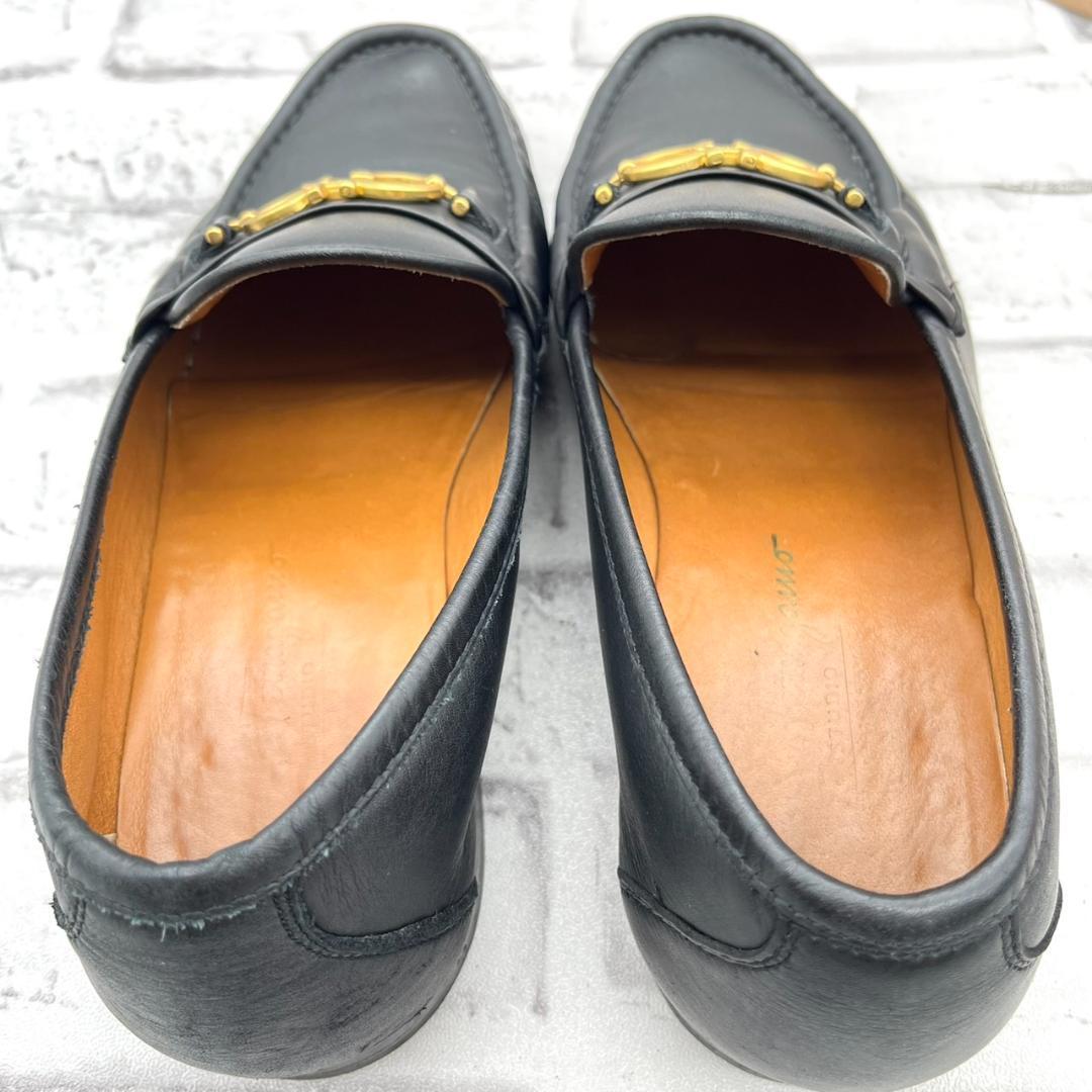 フェラガモ ローファー ガンチーニ ゴールド金具 ブラック レザー 25.5