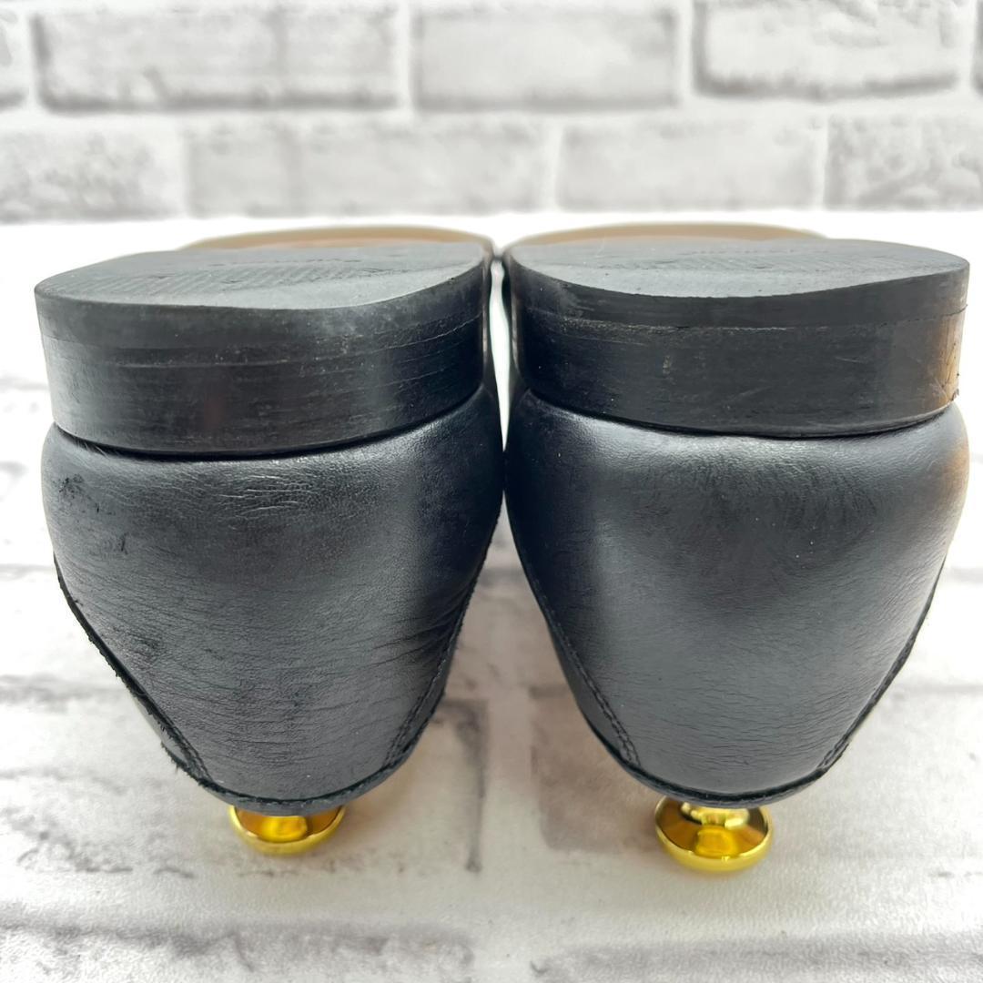 フェラガモ ローファー ガンチーニ ゴールド金具 ブラック レザー 25.5